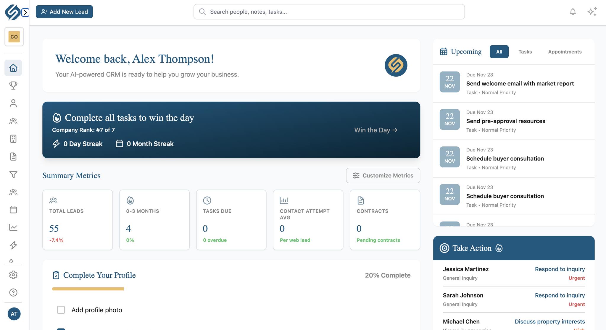 Sure Send CRM Dashboard - View your pipeline, tasks, metrics, and team performance